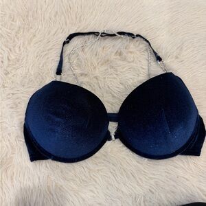 Source Unknown Midnight Blue Velvet Bra with Chain Accents